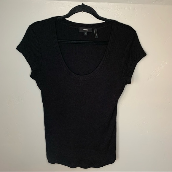 THEORY Basic Scoop Neck Compact Ribbed Short Sleeve Tee - Picture 2 of 5